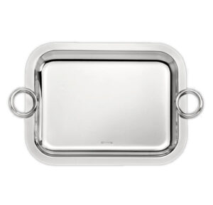 Bandeja de acero inoxidable rectangular para servir - asa "Anillo" 40x25x3 cm