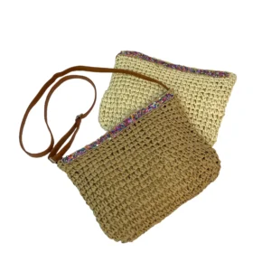 Bolso mochila étnica de mimbre tejida a mano