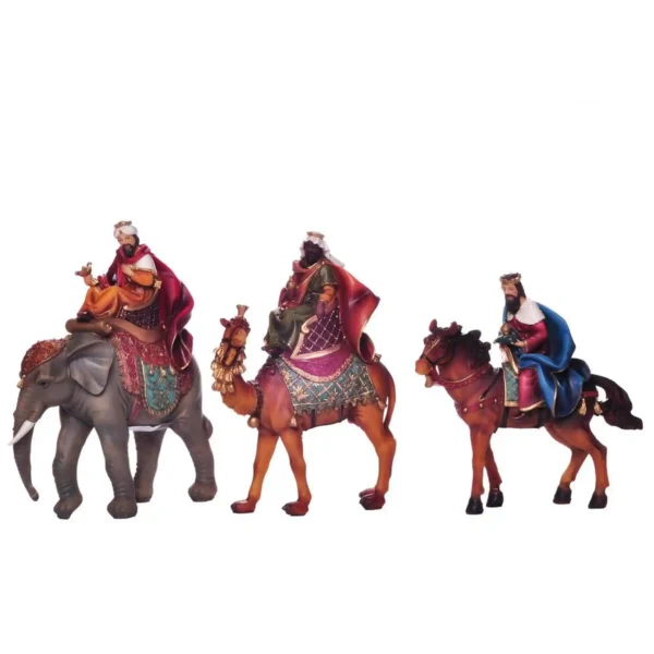 027-490651 Reyes Magos Melchor En Camello, Gaspar En Caballo Baltasar En Elefante 3pz 20cm